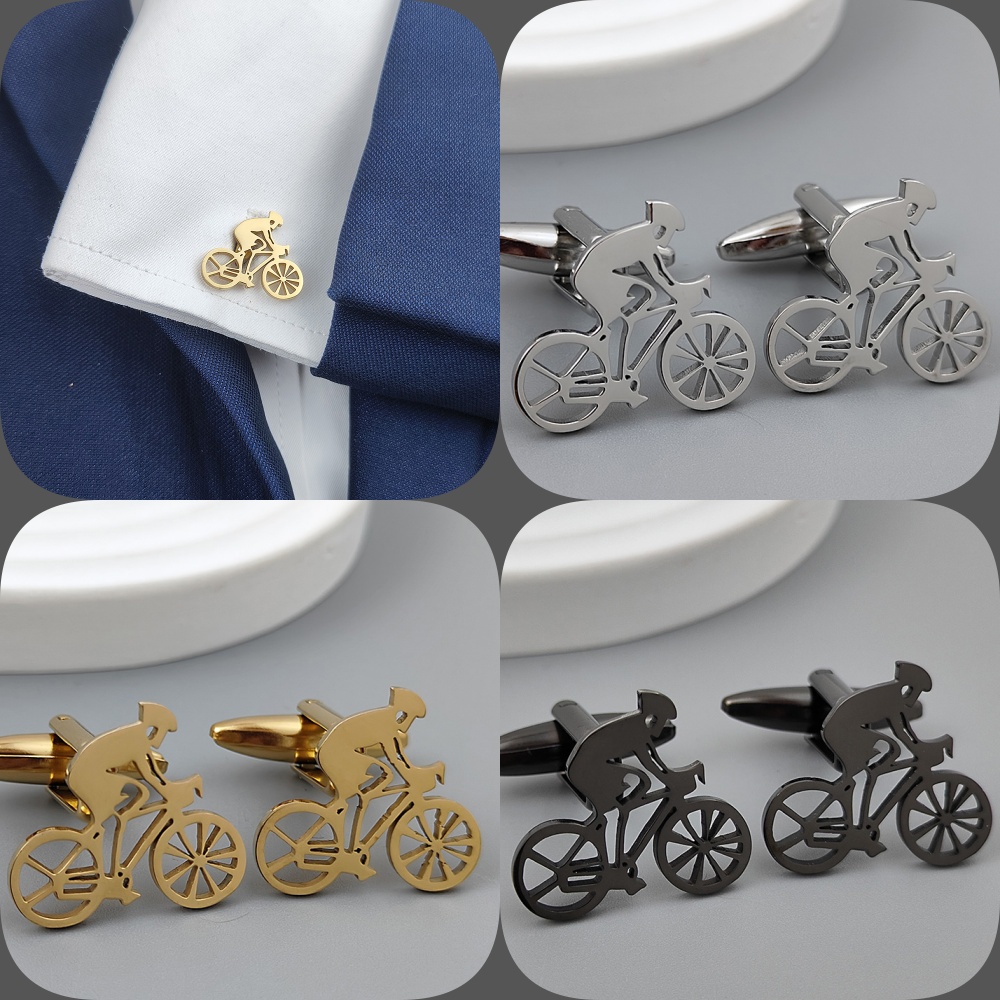 Men Formal Wear Shirts - Fiets Racer Vergulde Manchetknopen, Zwarte Roestvrijstalen