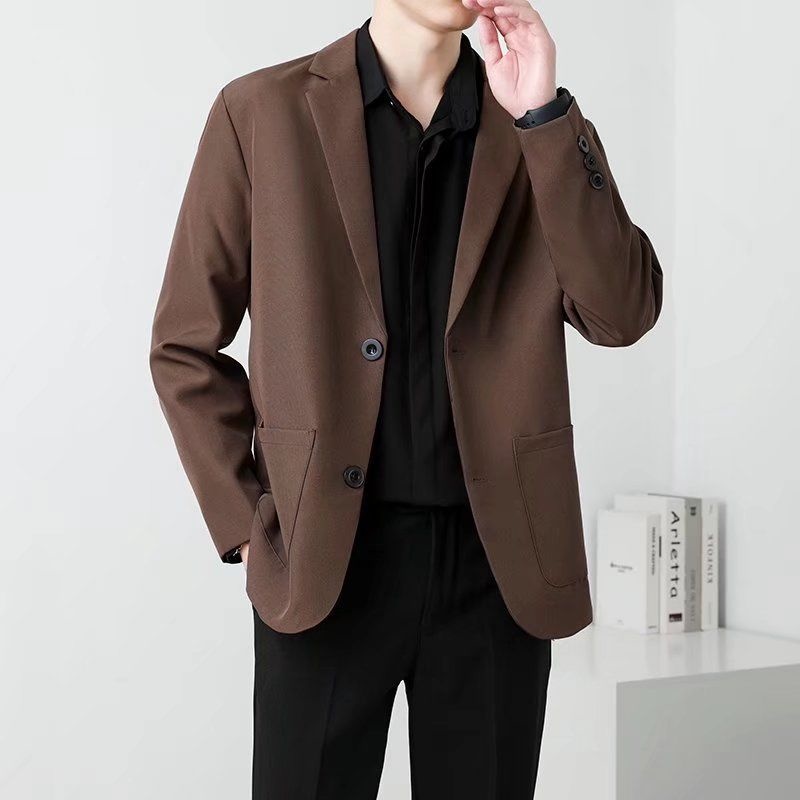 Men Formal Wear Brown - Lente Bruine Zwarte Blazer Mannen Slim