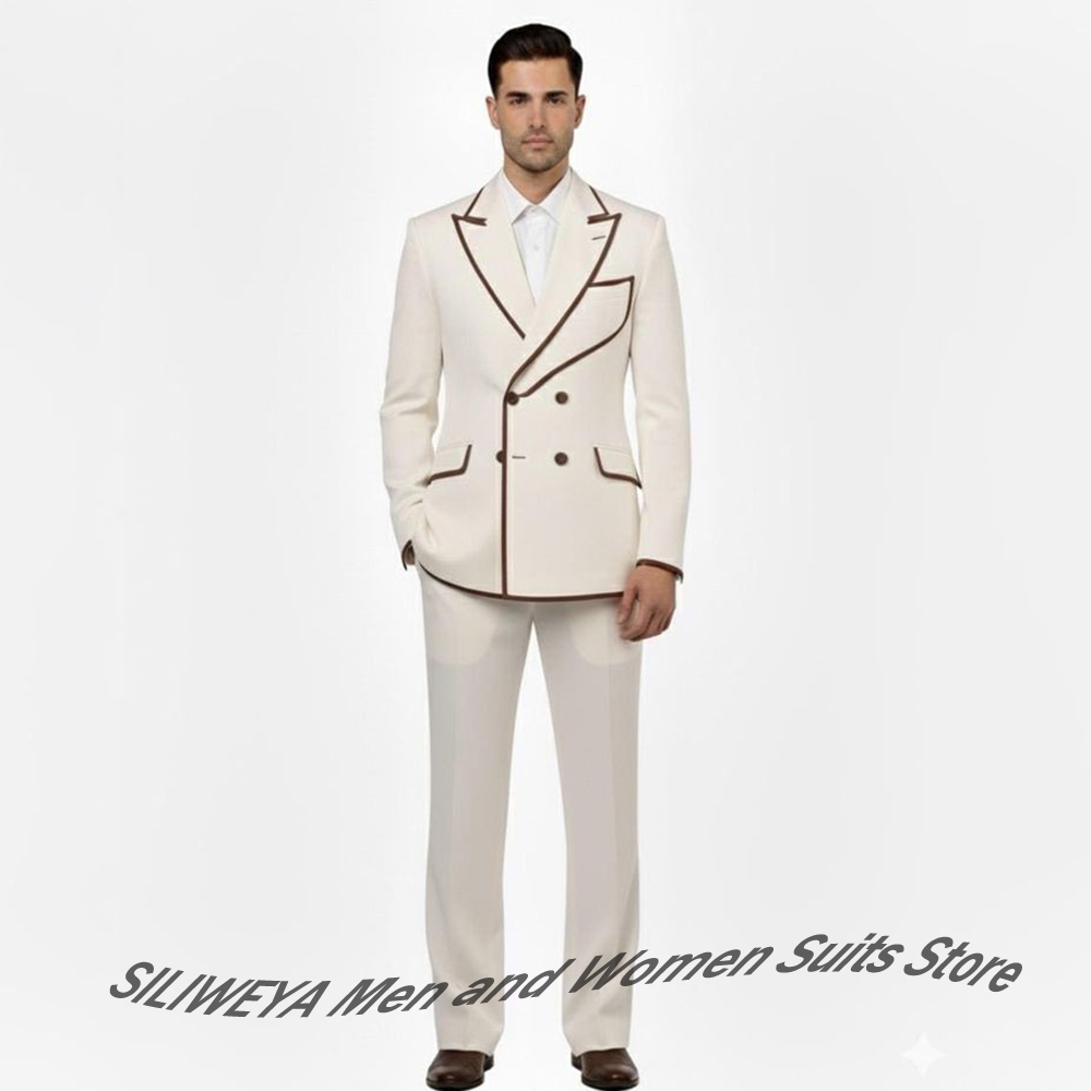 Men Formal Wear Brown - Stijlvolle herenpak met dubbele rij knopen,