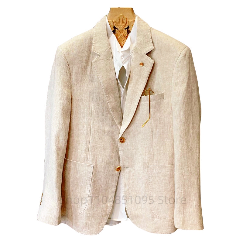 Men Formal Wear For Summer - Beige herenpak linnen blazers jassen zakelijk