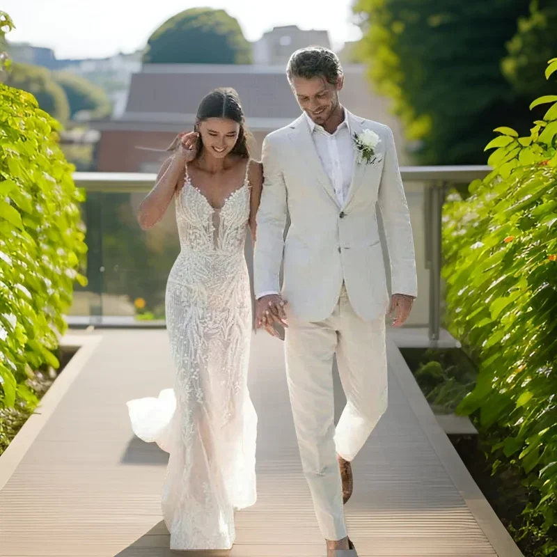 Men Formal Wear For Summer - Linnen Bruiloft Smoking Voor Mannen Zomer
