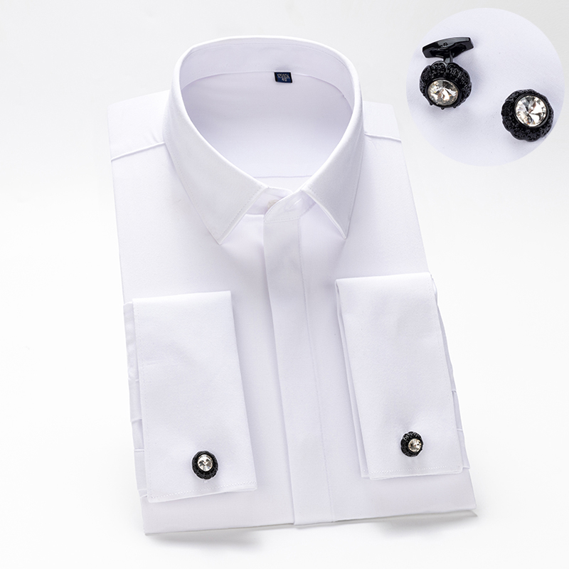 Men Formal Wear Shirts - Heren overhemd met Franse manchetknopen, lange