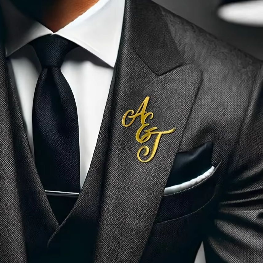 Tuxedo Lapel Pin - Aangepaste monogram initiële naam roestvrijstalen reversspeld