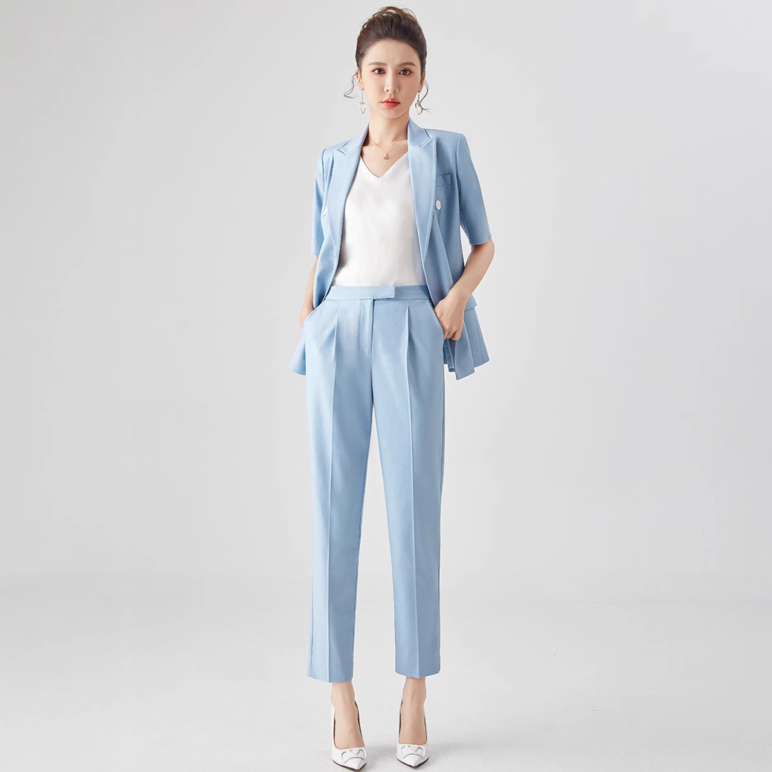 Double Breasted Blazer - Allingentle Damespak Slim Fit Zakelijk Broekpak