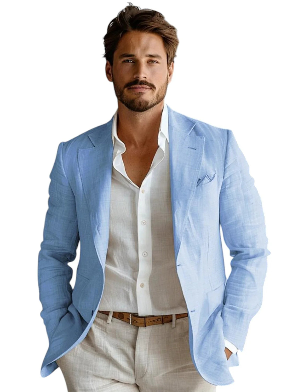 Men Formal Wear For Summer - Blauwe Slim Fit Heren Linnen Blazer