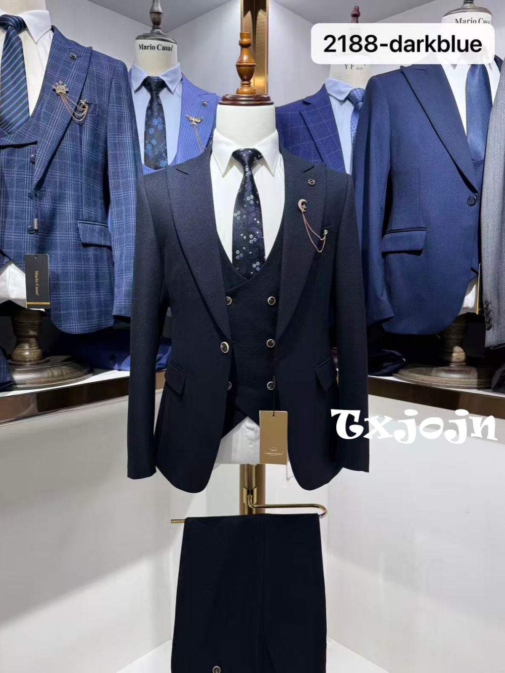Men Formal Wear Wedding Guest - Donkerblauw Herenpak 3-delig, zakelijk, stijlvol, met
