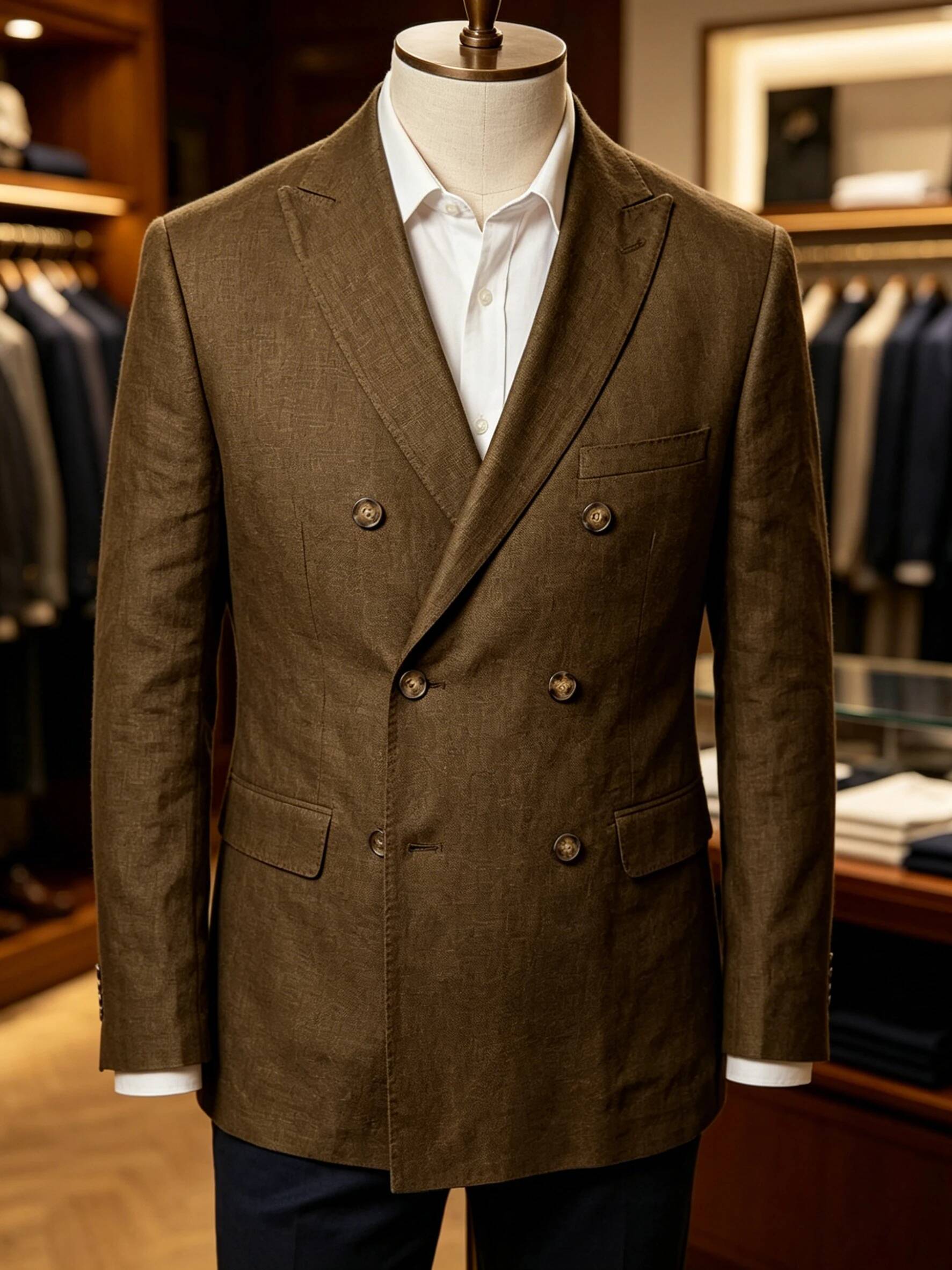Men Formal Wear Brown - Heren sportjas zomer dubbelgeknoopte linnen blazer