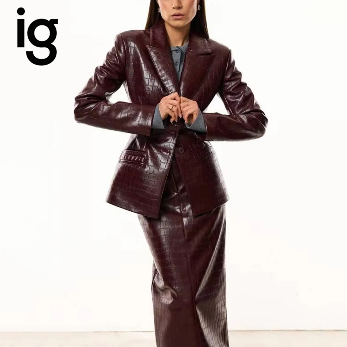 IG Dames Bourgondische Croc Ku - Double Breasted Blazer recensie en prijs