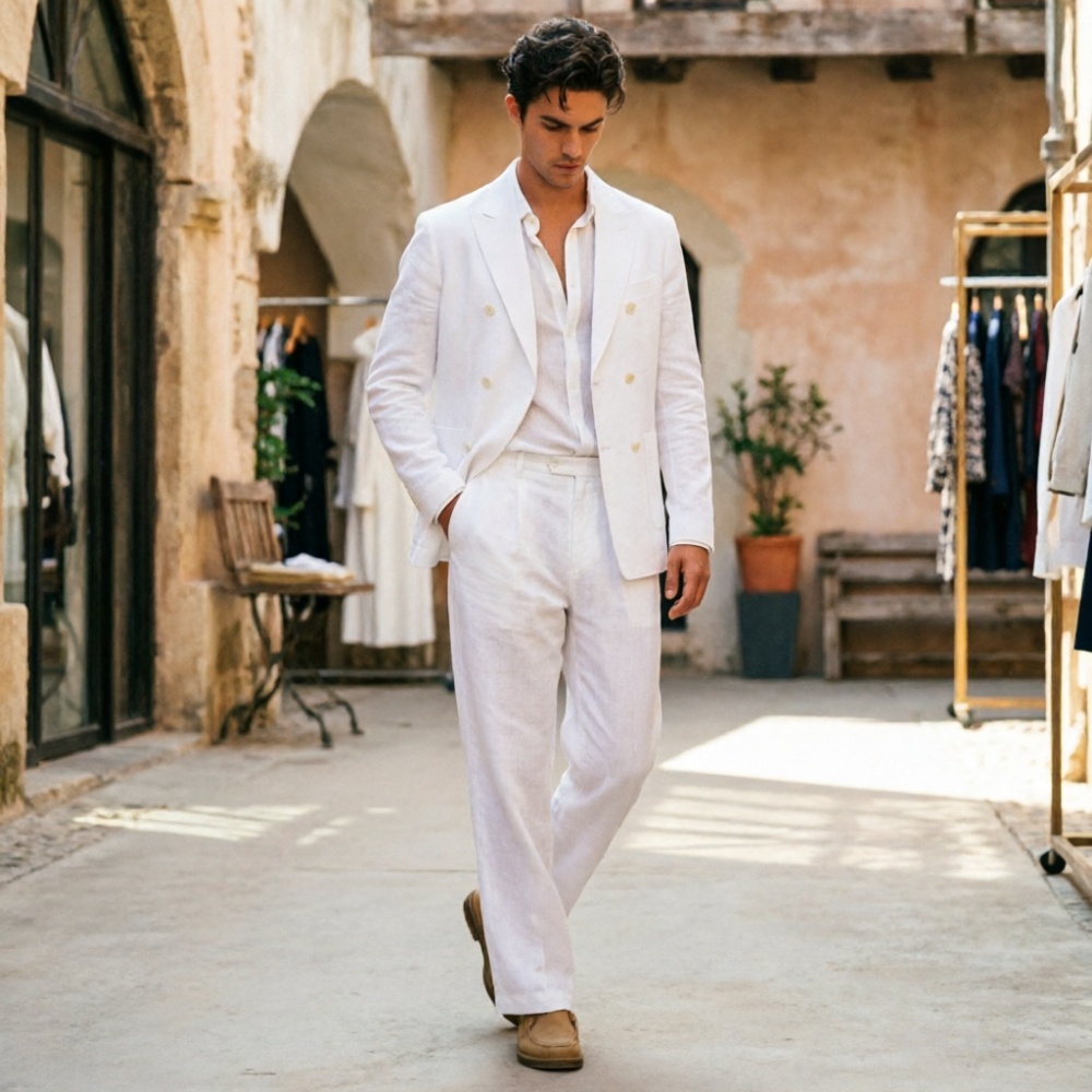 Saliegroen linnen herenpakken, - Men Formal Wear Wedding Guest recensie en prijs